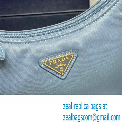 Prada Re-Edition 2000 Re-Nylon and Saffiano Mini Hobo Bag 1NE515 Sky Blue/Gold 2024 - Click Image to Close