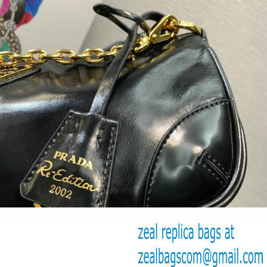 Prada Re-Edition 2002 medium leather shoulder bag 1BC221 Black 2024 - Click Image to Close