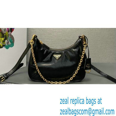 Prada Re-Edition 2005 Leather Shoulder Hobo Bag with Leather shoulder strap 1BH204 black 2024 - Click Image to Close