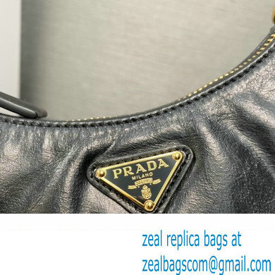 Prada Re-Edition 2005 Leather Shoulder Hobo Bag with Leather shoulder strap 1BH204 black 2024