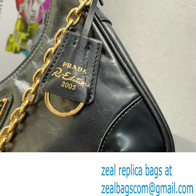 Prada Re-Edition 2005 Leather Shoulder Hobo Bag with Leather shoulder strap 1BH204 black 2024