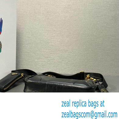 Prada Re-Edition 2005 Leather Shoulder Hobo Bag with nylon shoulder strap 1BH204 black 2024 - Click Image to Close