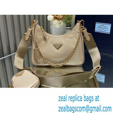 Prada Re-Edition 2005 Re-Nylon Hobo Bag 1BH204 Beige/Gold 2024