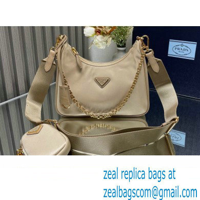 Prada Re-Edition 2005 Re-Nylon Hobo Bag 1BH204 Beige/Gold 2024 - Click Image to Close