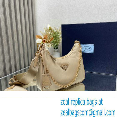 Prada Re-Edition 2005 Re-Nylon Hobo Bag 1BH204 Beige/Gold 2024