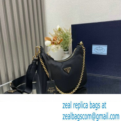 Prada Re-Edition 2005 Re-Nylon Hobo Bag 1BH204 Black/Gold 2024 - Click Image to Close