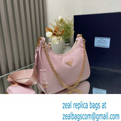 Prada Re-Edition 2005 Re-Nylon Hobo Bag 1BH204 Light Pink/Gold 2024 - Click Image to Close