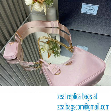 Prada Re-Edition 2005 Re-Nylon Hobo Bag 1BH204 Light Pink/Gold 2024 - Click Image to Close