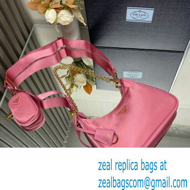 Prada Re-Edition 2005 Re-Nylon Hobo Bag 1BH204 Pink/Gold 2024 - Click Image to Close