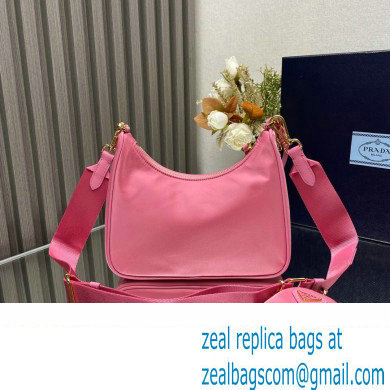 Prada Re-Edition 2005 Re-Nylon Hobo Bag 1BH204 Pink/Gold 2024 - Click Image to Close