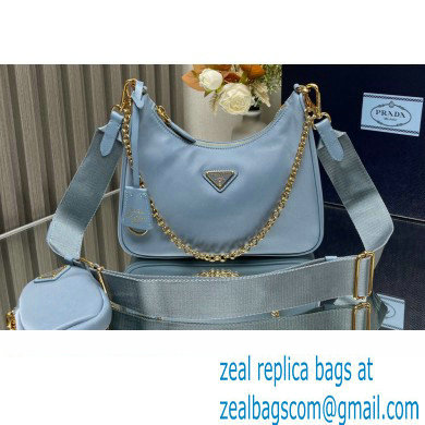 Prada Re-Edition 2005 Re-Nylon Hobo Bag 1BH204 Sky Blue/Gold 2024