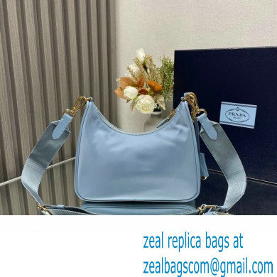 Prada Re-Edition 2005 Re-Nylon Hobo Bag 1BH204 Sky Blue/Gold 2024 - Click Image to Close