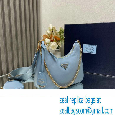 Prada Re-Edition 2005 Re-Nylon Hobo Bag 1BH204 Sky Blue/Gold 2024 - Click Image to Close