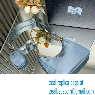 Prada Re-Edition 2005 Re-Nylon Hobo Bag 1BH204 Sky Blue/Gold 2024
