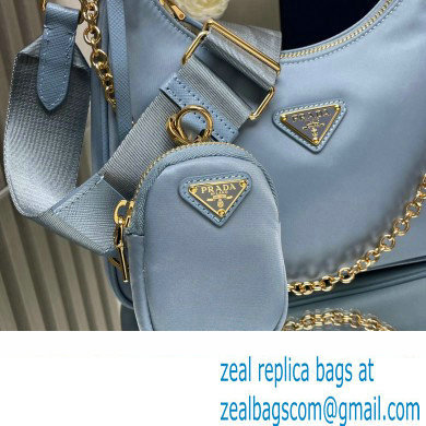 Prada Re-Edition 2005 Re-Nylon Hobo Bag 1BH204 Sky Blue/Gold 2024 - Click Image to Close