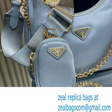 Prada Re-Edition 2005 Re-Nylon Hobo Bag 1BH204 Sky Blue/Gold 2024