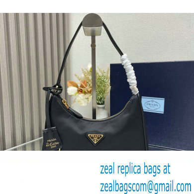 Prada Re-Edition 2005 Re-Nylon and Saffiano Mini Hobo Bag 1NE204 Black/Gold 2024
