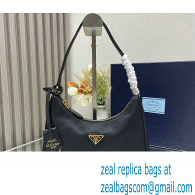 Prada Re-Edition 2005 Re-Nylon and Saffiano Mini Hobo Bag 1NE204 Black/Gold 2024 - Click Image to Close