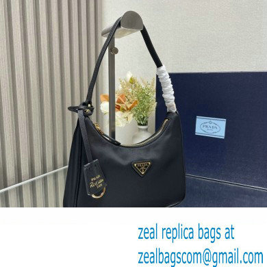 Prada Re-Edition 2005 Re-Nylon and Saffiano Mini Hobo Bag 1NE204 Black/Gold 2024 - Click Image to Close