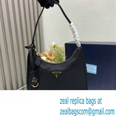 Prada Re-Edition 2005 Re-Nylon and Saffiano Mini Hobo Bag 1NE204 Black/Gold 2024