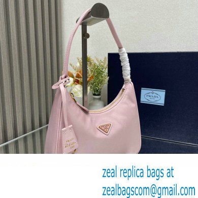 Prada Re-Edition 2005 Re-Nylon and Saffiano Mini Hobo Bag 1NE204 Light Pink/Gold 2024 - Click Image to Close