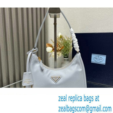 Prada Re-Edition 2005 Re-Nylon and Saffiano Mini Hobo Bag 1NE204 Pale Blue/Gold 2024 - Click Image to Close
