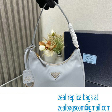 Prada Re-Edition 2005 Re-Nylon and Saffiano Mini Hobo Bag 1NE204 Pale Blue/Gold 2024 - Click Image to Close