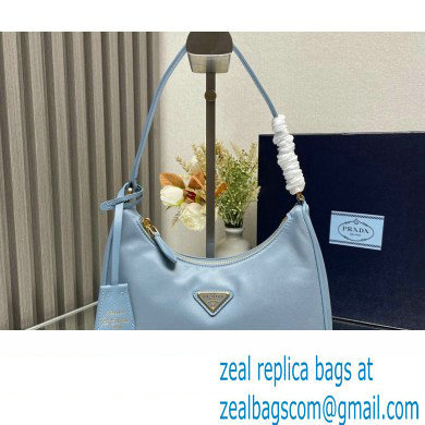 Prada Re-Edition 2005 Re-Nylon and Saffiano Mini Hobo Bag 1NE204 Sky Blue/Gold 2024 - Click Image to Close