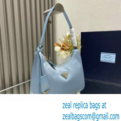 Prada Re-Edition 2005 Re-Nylon and Saffiano Mini Hobo Bag 1NE204 Sky Blue/Gold 2024