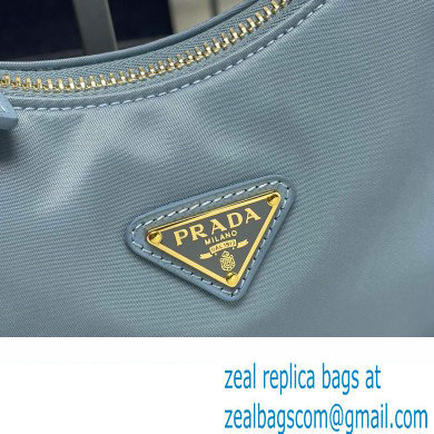 Prada Re-Edition 2005 Re-Nylon and Saffiano Mini Hobo Bag 1NE204 Sky Blue/Gold 2024 - Click Image to Close