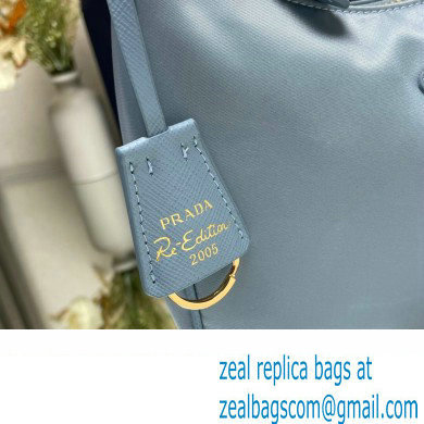 Prada Re-Edition 2005 Re-Nylon and Saffiano Mini Hobo Bag 1NE204 Sky Blue/Gold 2024 - Click Image to Close