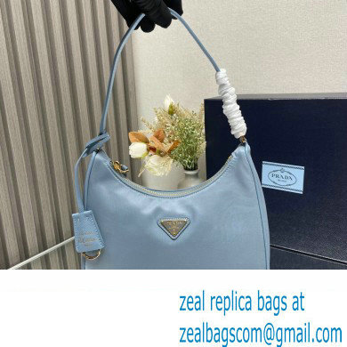 Prada Re-Edition 2005 Re-Nylon and Saffiano Mini Hobo Bag 1NE204 Sky Blue/Gold 2024 - Click Image to Close