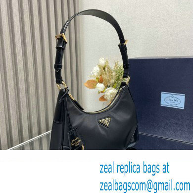 Prada Re-Nylon and Patent Leather Hobo Bag 1BC214 Black 2024 - Click Image to Close