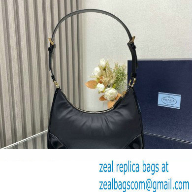 Prada Re-Nylon and Patent Leather Hobo Bag 1BC214 Black 2024 - Click Image to Close