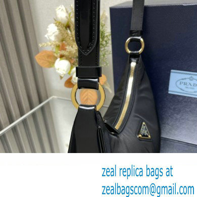Prada Re-Nylon and Patent Leather Hobo Bag 1BC214 Black 2024 - Click Image to Close