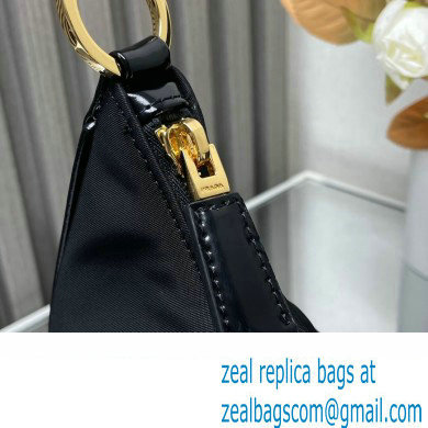 Prada Re-Nylon and Patent Leather Hobo Bag 1BC214 Black 2024