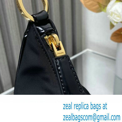 Prada Re-Nylon and Patent Leather Hobo Bag 1BC214 Black 2024 - Click Image to Close