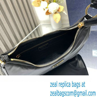 Prada Re-Nylon and Patent Leather Hobo Bag 1BC214 Black 2024