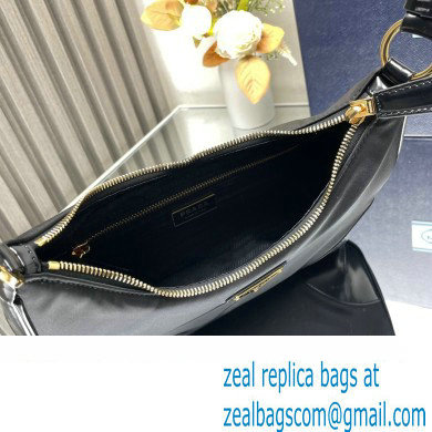 Prada Re-Nylon and Patent Leather Hobo Bag 1BC214 Black 2024 - Click Image to Close