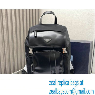 Prada Re-Nylon and brushed leather backpack Bag 2VZ135 Black 2024 - Click Image to Close