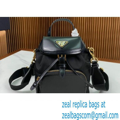 Prada Small Re-Nylon and brushed leather backpack Bag 1BZ075 Black 2024 - Click Image to Close