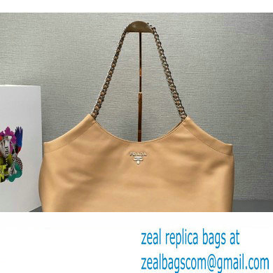 Prada Soft Calfskin Leather Chain Tote Bag 1BA638 Beige 2023