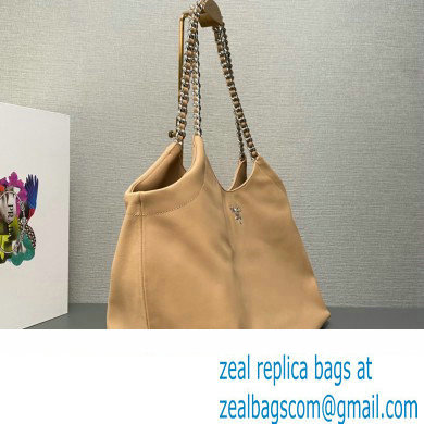 Prada Soft Calfskin Leather Chain Tote Bag 1BA638 Beige 2023 - Click Image to Close