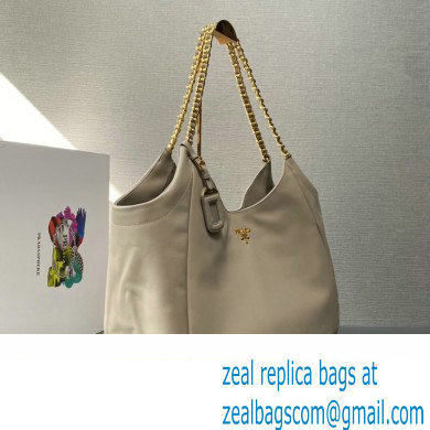 Prada Soft Calfskin Leather Chain Tote Bag 1BA638 Beige/Gold 2024 - Click Image to Close