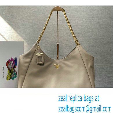 Prada Soft Calfskin Leather Chain Tote Bag 1BA638 Beige/Gold 2024 - Click Image to Close
