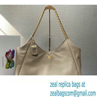Prada Soft Calfskin Leather Chain Tote Bag 1BA638 Beige/Gold 2024