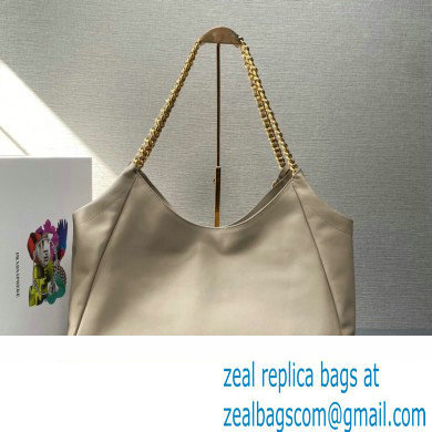 Prada Soft Calfskin Leather Chain Tote Bag 1BA638 Beige/Gold 2024 - Click Image to Close