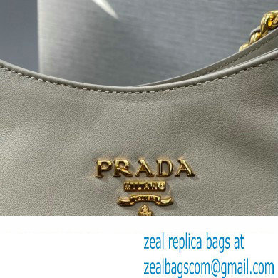 Prada Soft Calfskin Leather Chain Tote Bag 1BA638 Beige/Gold 2024