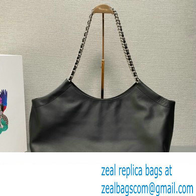 Prada Soft Calfskin Leather Chain Tote Bag 1BA638 Black 2023