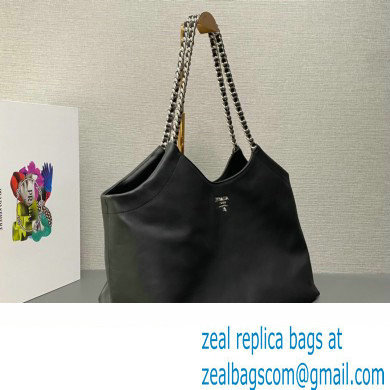 Prada Soft Calfskin Leather Chain Tote Bag 1BA638 Black 2023